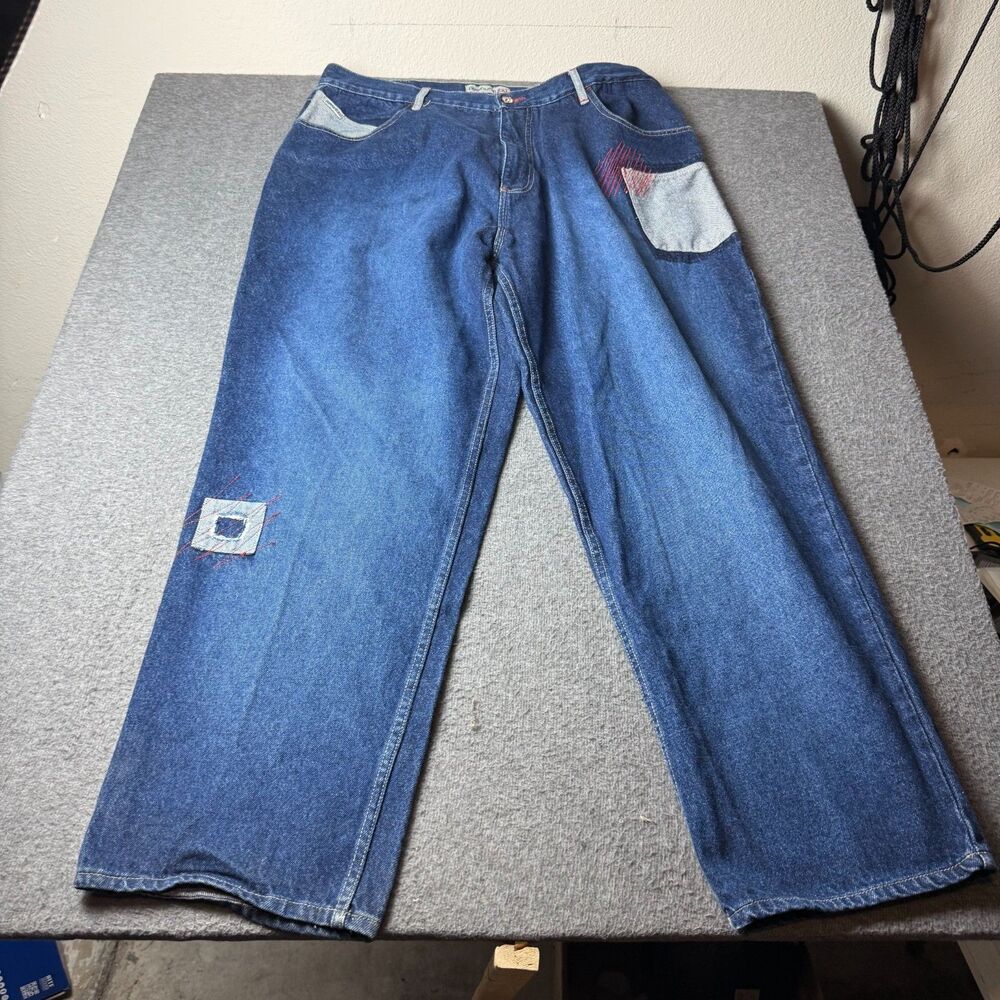 Platinum Fubu Patch Print Jeans Mens Size (40x32) Blue Vintage Y2K